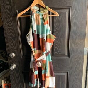 Colorful Geo Print Halter Neck Romper